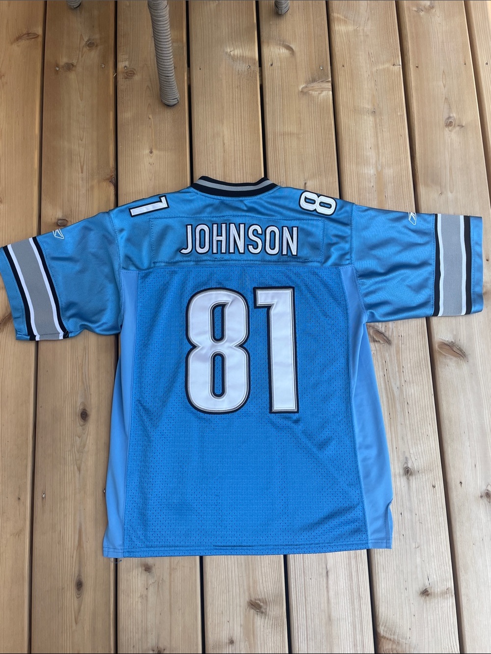 Reebok Youth Blue Johnson #81 Football Jersey with White & Black Trim